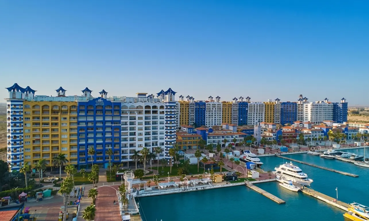 Porto Marina Resort and Spa El Alamein luxury architectural facade and marina